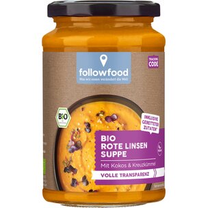 Bio Rote Linsensuppe mit Kokosmilch und Gewürzen