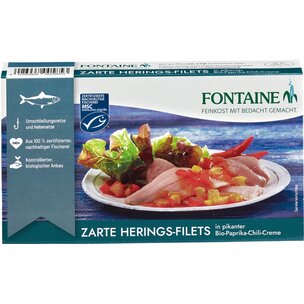 Zarte Heringsfilets in Bio-Paprika-Chili-Creme