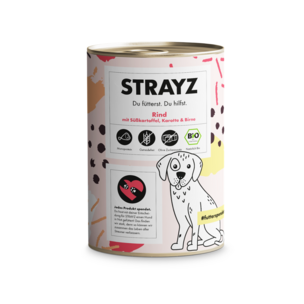 STRAYZ Hund Nassfutter Rind mit Süßkartoffel, Karotte & Birne BIO, 400g