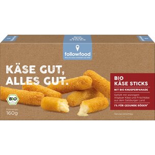 Bio Käse Sticks, paniert, vorgebacken, tiefgefroren. 