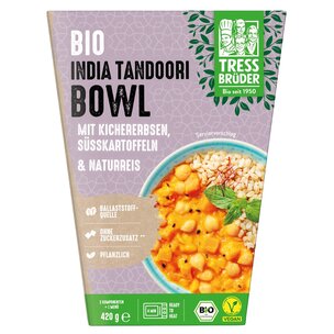 Bio India Tandoori Bowl mit Kichererbsen, Süßkartoffeln und Naturreis