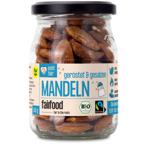 Faire Mandeln geröstet & gesalzen (145g, Pfandglas klein, Bio & Fairtrade)